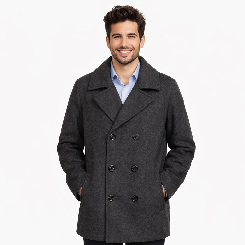 Lands’ End Black Wool-Blend Peacoat 36”‎ Long Men’s L (42–44)